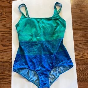 MAXINE of Hollywood blue green fade floral swimsuit lace up look back size 20W